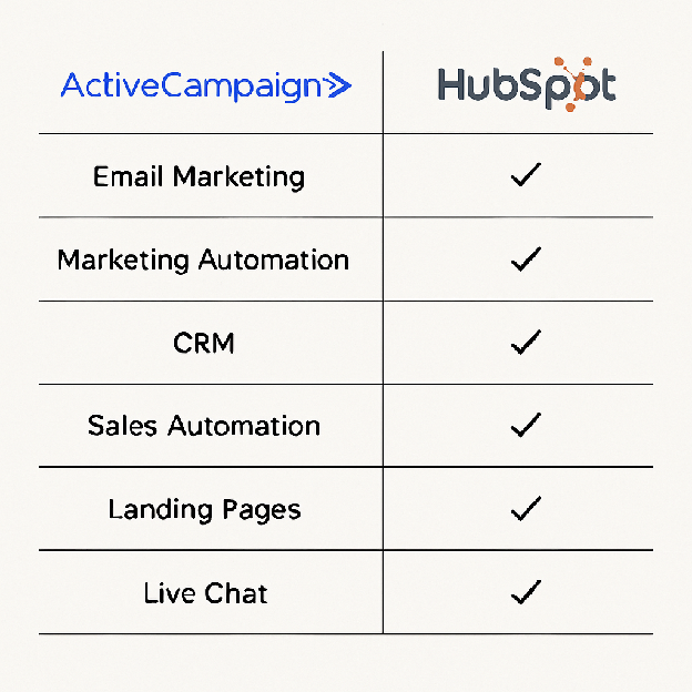 Core features comparison between ActiveCampaign and HubSpot